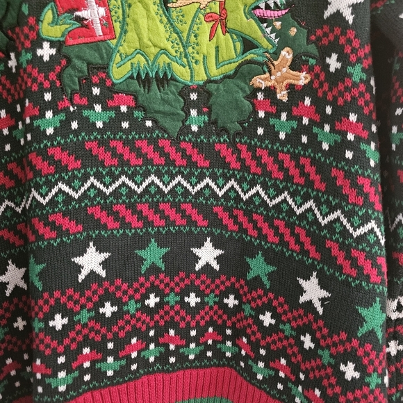 Oversized 33 degrees green redvelociraptor santa reindeer ugly Christmas sweater - Picture 4 of 4